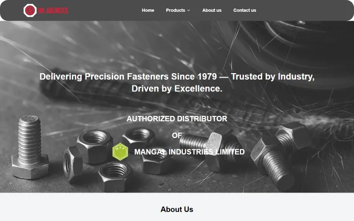 OK Agencies home page with the headline “Delivering Precision Fasteners Since 1979” over a photo of bolts and nuts